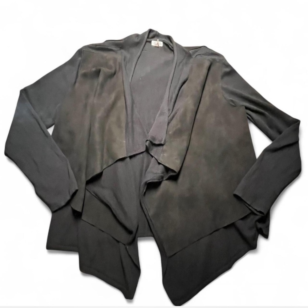 SIONI Black Suede/Sweater Waterfall open front Jacket,XL